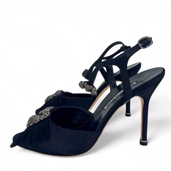 Rare Black MANOLO BLAHNIK Hangisi Crystal & Fringe Embellished Heels Siz… - Picture 6 of 10